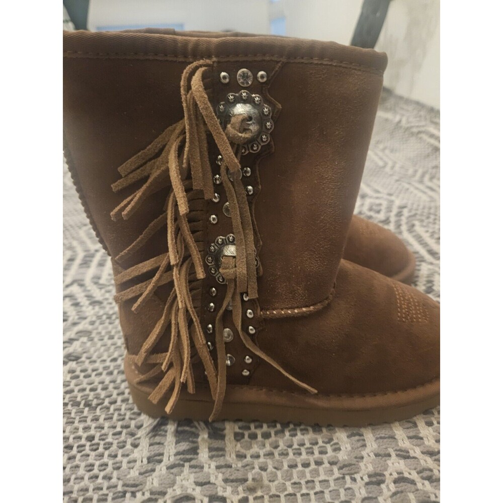 Kids Size 3 Suede Fur Lined Moc Boots Fringe Montana West New
